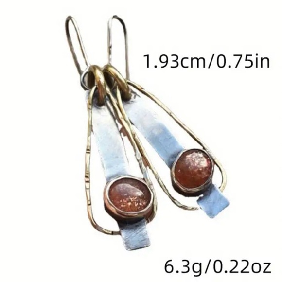 💎 Two toned teardrop earrings Set with a Natural Gem Stone in Stainless Steel - Picture 4 of 7